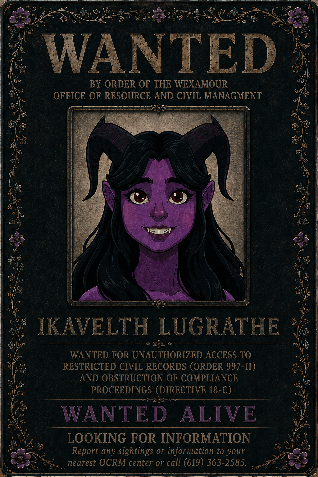 Office of Resource and Civil Management notice: WANTED, Ikavelth Lugrathe, for unauthorized access to restricted civil records and obstruction of compliance proceedings
