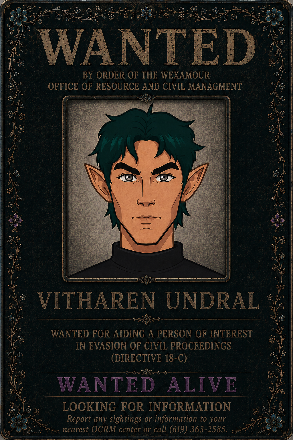 Office of Resource and Civil Management notice: WANTED, Vitharen Undral, for aiding a person of interest in evasion of civil proceedings